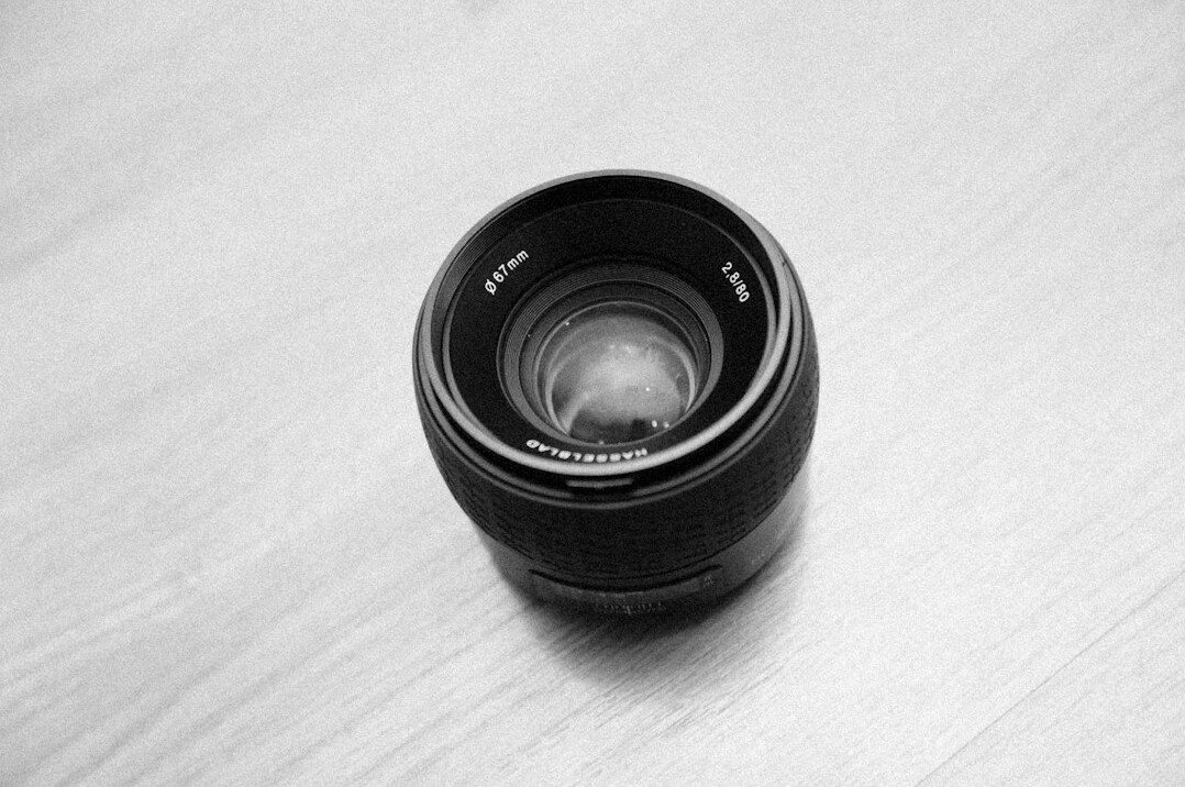 Close-up of a professional camera lens